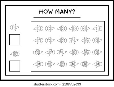 How many Witch, game for children. Vector illustration, printable worksheet