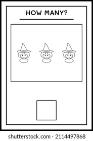 How many Witch, game for children. Vector illustration, printable worksheet