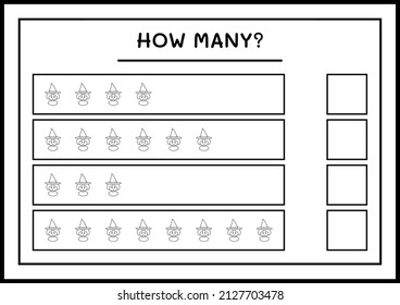 How many Witch, game for children. Vector illustration, printable worksheet