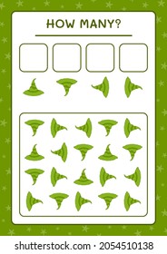 How many Witch Hat, game for children. Vector illustration, printable worksheet