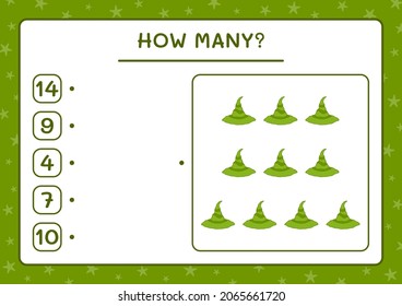 How many Witch Hat, game for children. Vector illustration, printable worksheet