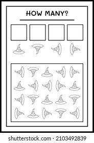 How many Witch Hat, game for children. Vector illustration, printable worksheet