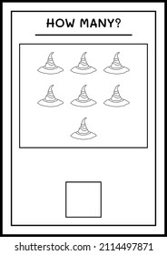 How many Witch Hat, game for children. Vector illustration, printable worksheet