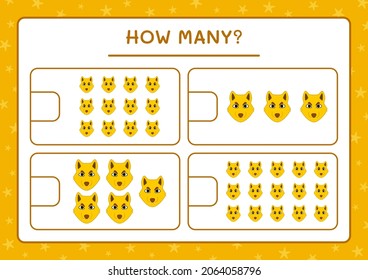 ¿Cuántos Wolf, juegos para niños? Ilustración del vector, hoja de cálculo imprimible