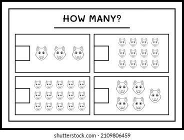 How many Wolf, game for children. Vector illustration, printable worksheet