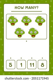 How many Zombie, game for children. Vector illustration, printable worksheet