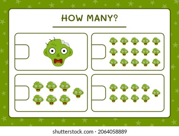 How many Zombie, game for children. Vector illustration, printable worksheet