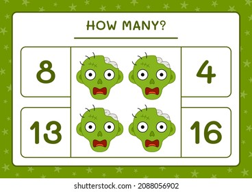 How many Zombie, game for children. Vector illustration, printable worksheet