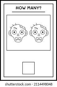 How many Zombie, game for children. Vector illustration, printable worksheet
