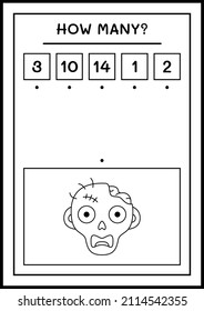 How many Zombie, game for children. Vector illustration, printable worksheet