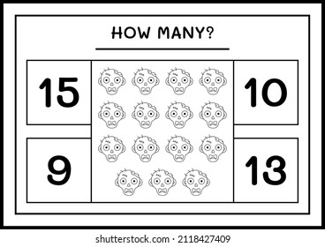 How many Zombie, game for children. Vector illustration, printable worksheet