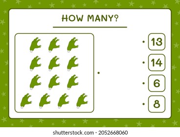 How many Zombie Hand, game for children. Vector illustration, printable worksheet