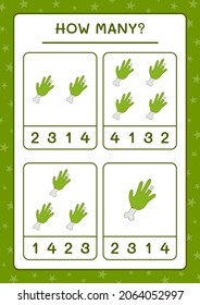 How many Zombie Hand, game for children. Vector illustration, printable worksheet