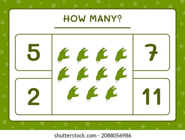 How many Zombie Hand, game for children. Vector illustration, printable worksheet