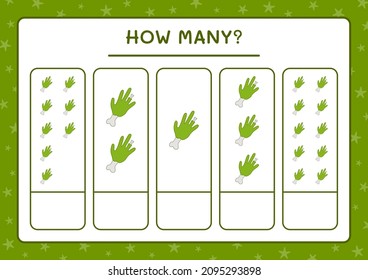 How many Zombie Hand, game for children. Vector illustration, printable worksheet