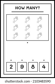 How many Zombie Hand, game for children. Vector illustration, printable worksheet