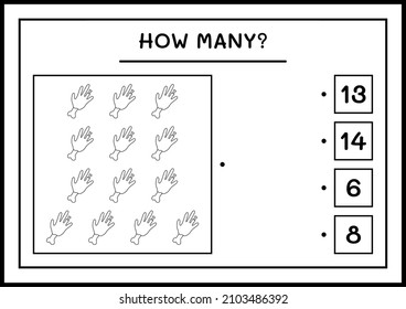 How many Zombie Hand, game for children. Vector illustration, printable worksheet