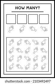 How many Zombie Hand, game for children. Vector illustration, printable worksheet