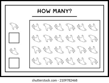 How many Zombie Hand, game for children. Vector illustration, printable worksheet