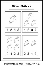 How many Zombie Hand, game for children. Vector illustration, printable worksheet