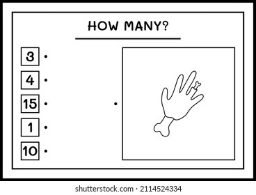 How many Zombie Hand, game for children. Vector illustration, printable worksheet
