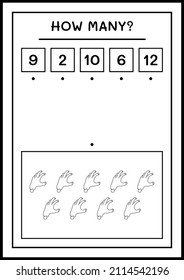 How many Zombie Hand, game for children. Vector illustration, printable worksheet