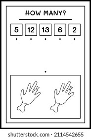 How many Zombie Hand, game for children. Vector illustration, printable worksheet