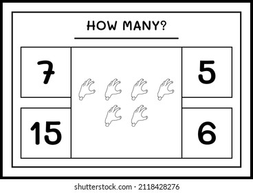 How many Zombie Hand, game for children. Vector illustration, printable worksheet