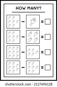 How many Zombie Hand, game for children. Vector illustration, printable worksheet