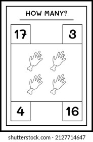 How many Zombie Hand, game for children. Vector illustration, printable worksheet