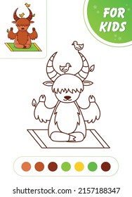 How To Meditate. Cute Animal. Vector Illustration Coloring Book For Children