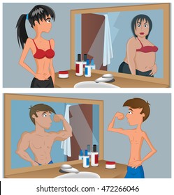 How men and women see themselves in a mirror