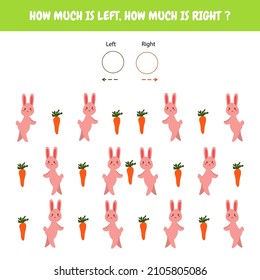 How much is left. How much is right. Educational game for children. Vector illustration.