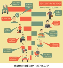 How much time we have. Lifetime elements. Infographic. Vector illustration