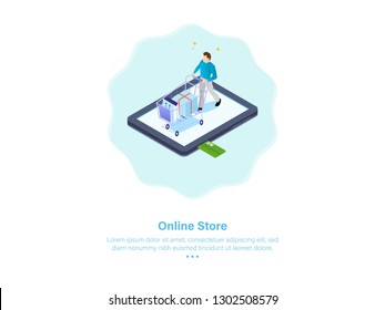 How Nice it is to be Able to Buy Goods Online. Online Store Concept. 3d Isometric Vector Illustration.