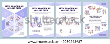 How to open online shop brochure template. Dropshipping. Flyer, booklet, leaflet print, cover design with linear icons. Vector layouts for presentation, annual reports, advertisement pages