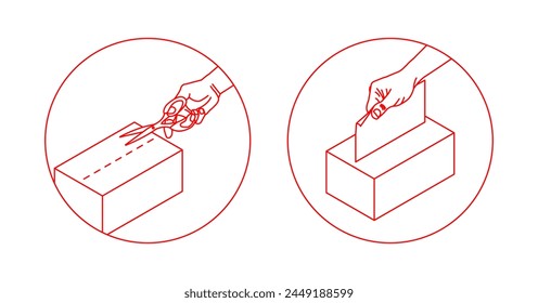 Cómo abrir y usar la instrucción tisular. Ilustración isométrica 3d. Estilo de línea. Vector editable para embalaje de productos, póster, presentación, infografía, Sitio web, App y otros usos.