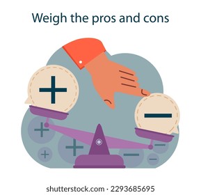 How to overcome neophobia. Therapy plan for coping with neophilia, fear of something new. Character weight the pros and cons of new experience to reach a goal. Flat vector illustration