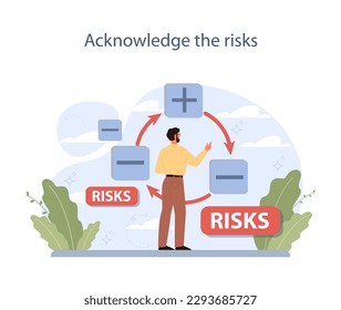 How to overcome neophobia. Therapy plan for coping with neophilia, fear of something new. Male character acknowledge the risk to conquer negative emotion and reach a goal. Flat vector illustration