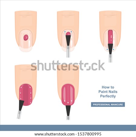 How to paint nails perfectly. Top View. Tips and Tricks. Manicure Guide. Vector illustration 