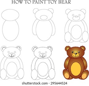 "How to paint sample toy bear" vector illustration