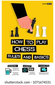 How to Play Chess: Rules and Basics Retro Poster Design in Flat Style With Date Time and Ticket Details