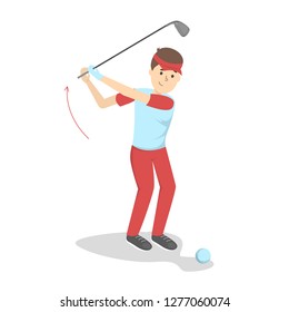 How To Play Golf Guide For Beginners. Basic Rules. Man Player On The Field With Ball. Golf Lesson. Flat Vector Illustration