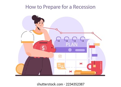 How to prepare for recession. Effective tips in conditions of economic stagnation. Economic activity decline actions. Flat vector illustration