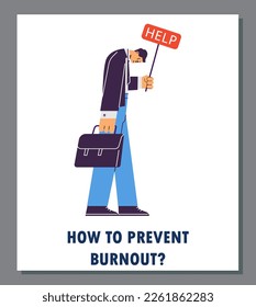 How to prevent burnout card or banner template, flat cartoon vector illustration. Professional burnout and stress causes, prevention and treatment concept.