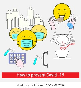 How to prevent Covid-19 infographic. Vector illustration concept outline flat design style.