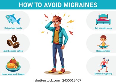 How to Prevent migraines. Hydrate, manage stress, sleep well, avoid triggers like caffeine, alcohol, and certain foods. Seek medical advice if needed.