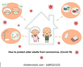 how to protect older adult form coronavirus (Covid-19), wearing a mask when talking, take a shower, wash clothes, clean shoes with alcohol, not share water glasses, forks and spoons with other people.