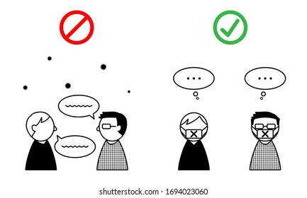 How to protect yourself from infections such as COVID-19.Infographic Tips for Preventing Infectious Diseases.Illustration of persons not having a conversation on white background.