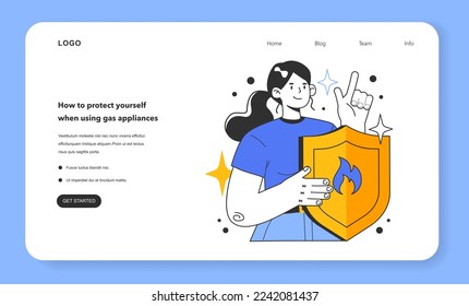 How to protect yourself when using gas appliances web banner or landing page. Natural gas leakage or pipeline defect detection. Maintaining of gas equipment. Flat vector illustration